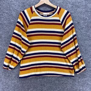Good Luck Sweater Pullover S Small Orange Striped Crew Neck Long Sleeve Knit